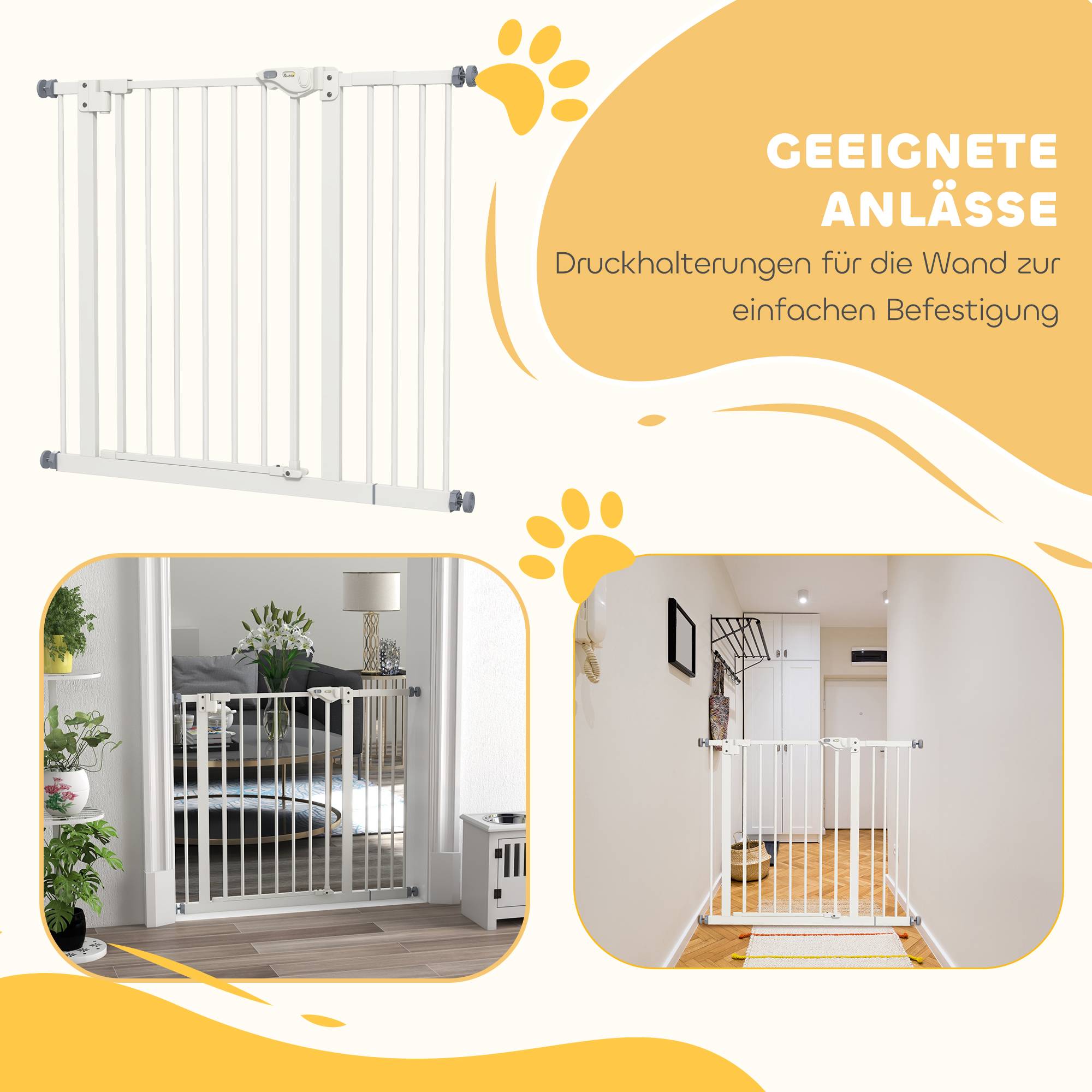 Barrière de porte pour chien, protection animal, métal, plastique, 74-80/87-94 cm, blanc - Image 8