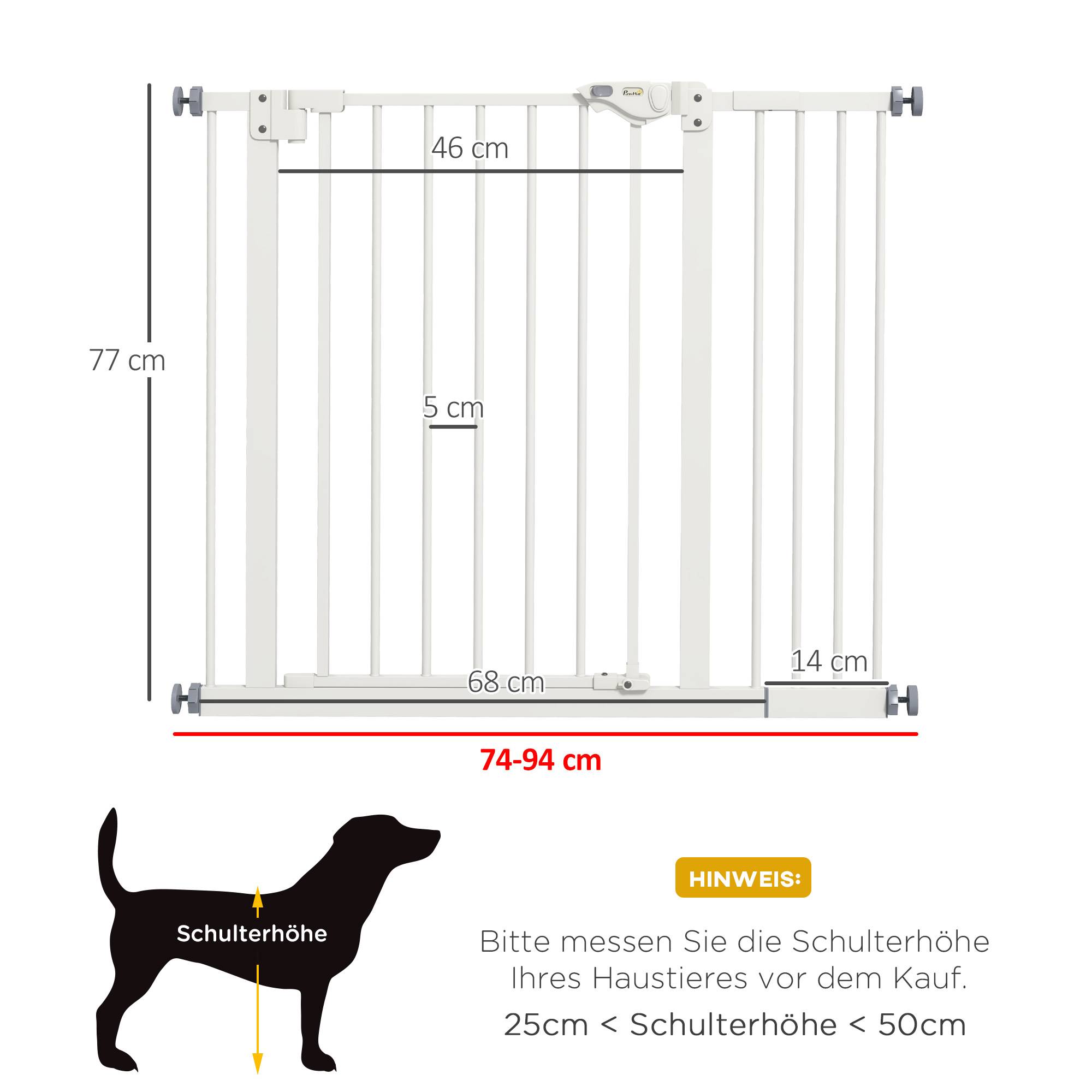 Barrière de porte pour chien, protection animal, métal, plastique, 74-80/87-94 cm, blanc - Image 5