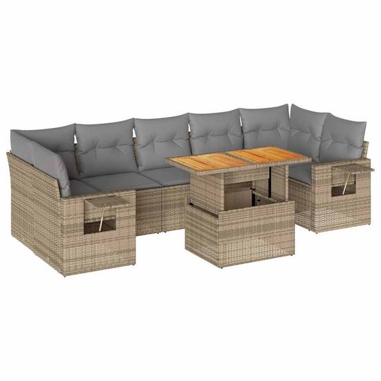 Salon de jardin 8 pcs beige résine tressée table bois réglable et rangement personnalisable – ComfortXL Outdoor Living - Image 2