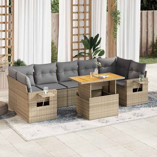 Salon de jardin 8 pcs beige résine tressée table bois réglable et rangement personnalisable – ComfortXL Outdoor Living - Image 1
