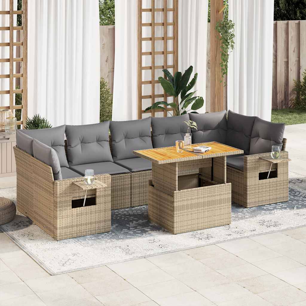 Salon de jardin 8 pcs beige résine tressée table bois réglable et rangement personnalisable – ComfortXL Outdoor Living - Image 1
