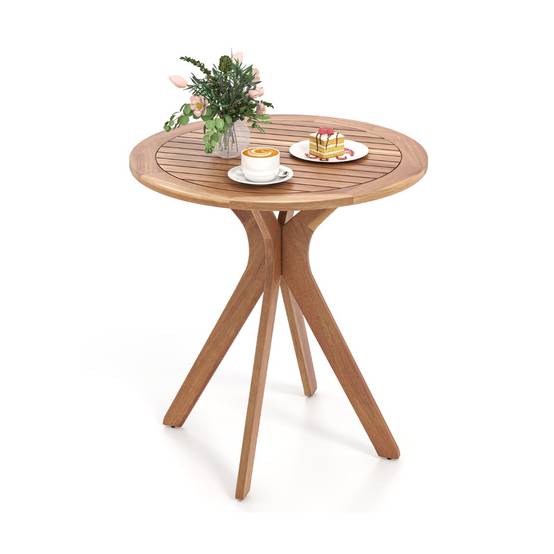Table Basse de Jardin en Bois d'Acacia Plateau à Lattes Base en Croix Charge 50KG Table d‘Extérieure Ronde en Bois - Image 1