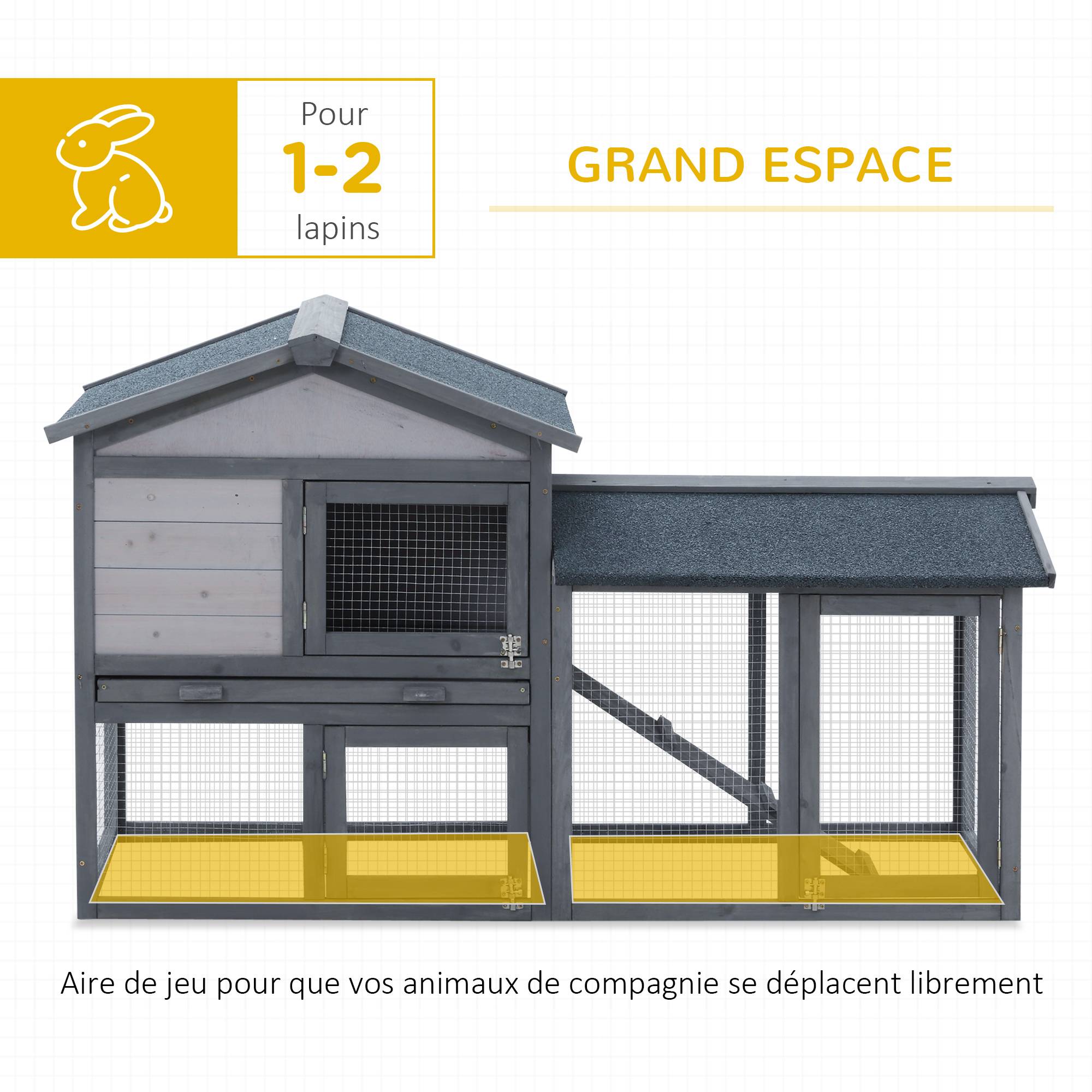 Grand clapier à lapins bois extérieur 2 niveaux avec enclos intégré gris - ComfortXL Outdoor Living - Image 7
