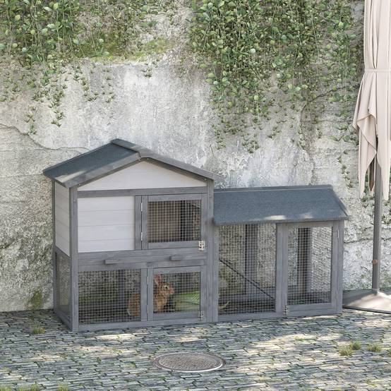 Grand clapier à lapins bois extérieur 2 niveaux avec enclos intégré gris - ComfortXL Outdoor Living - Image 10