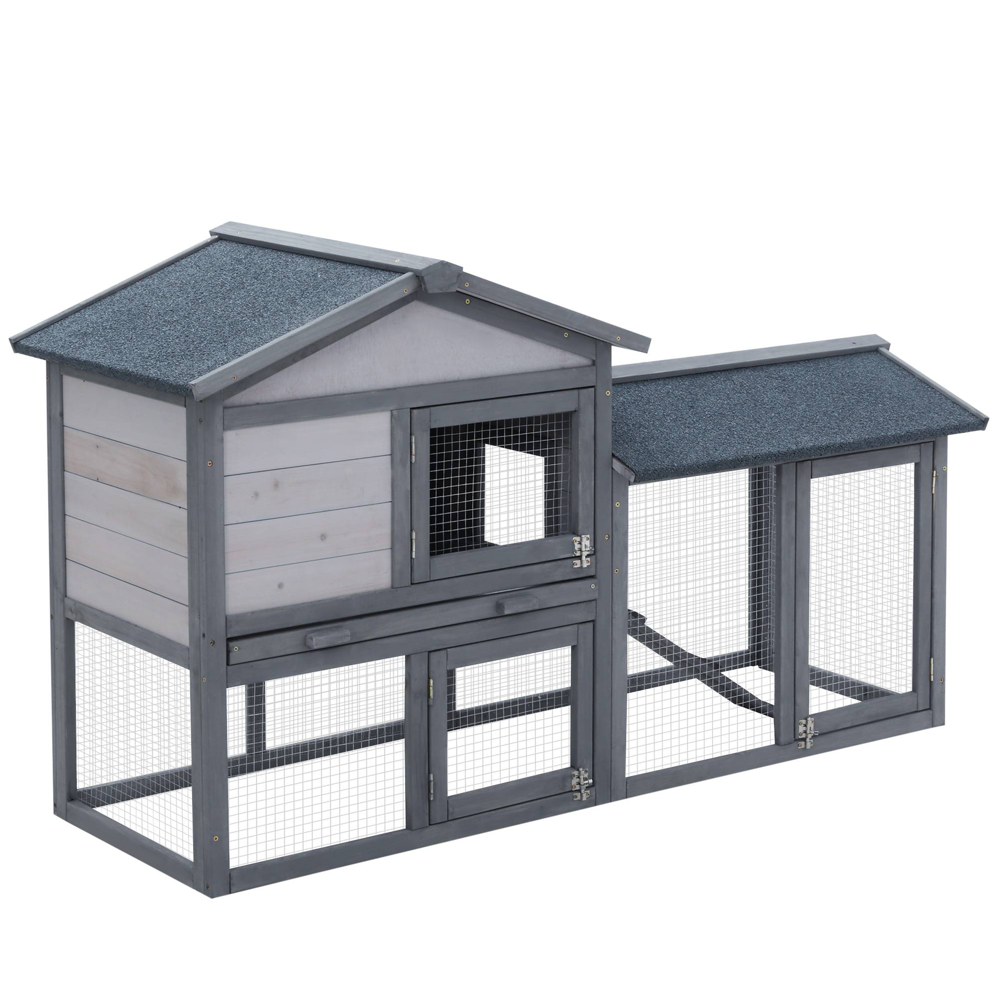 Grand clapier à lapins bois extérieur 2 niveaux avec enclos intégré gris - ComfortXL Outdoor Living - Image 1