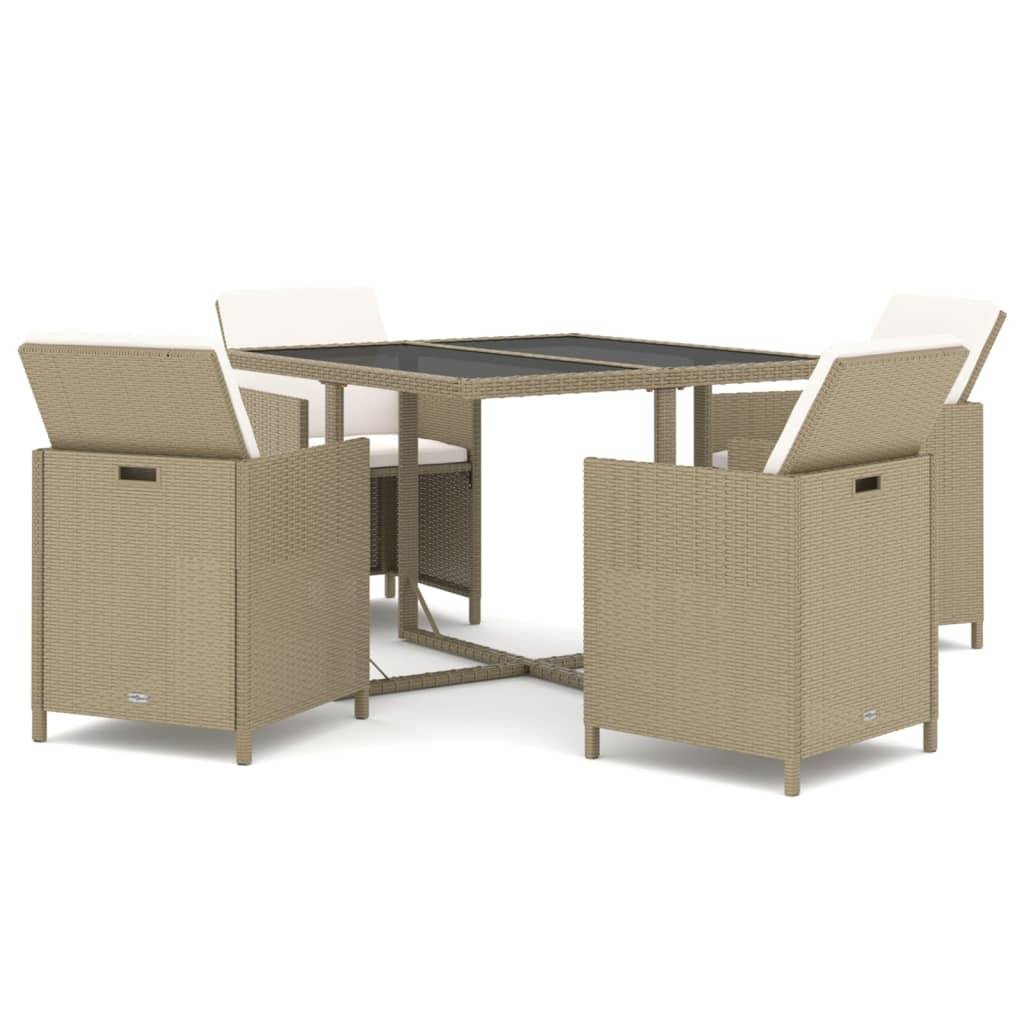 Maison Chic - Ensemble de 5 pcs table de jardin et chaises avec coussins - mobilier de jardin Poly rotin Beige-JU2742 - Image 1