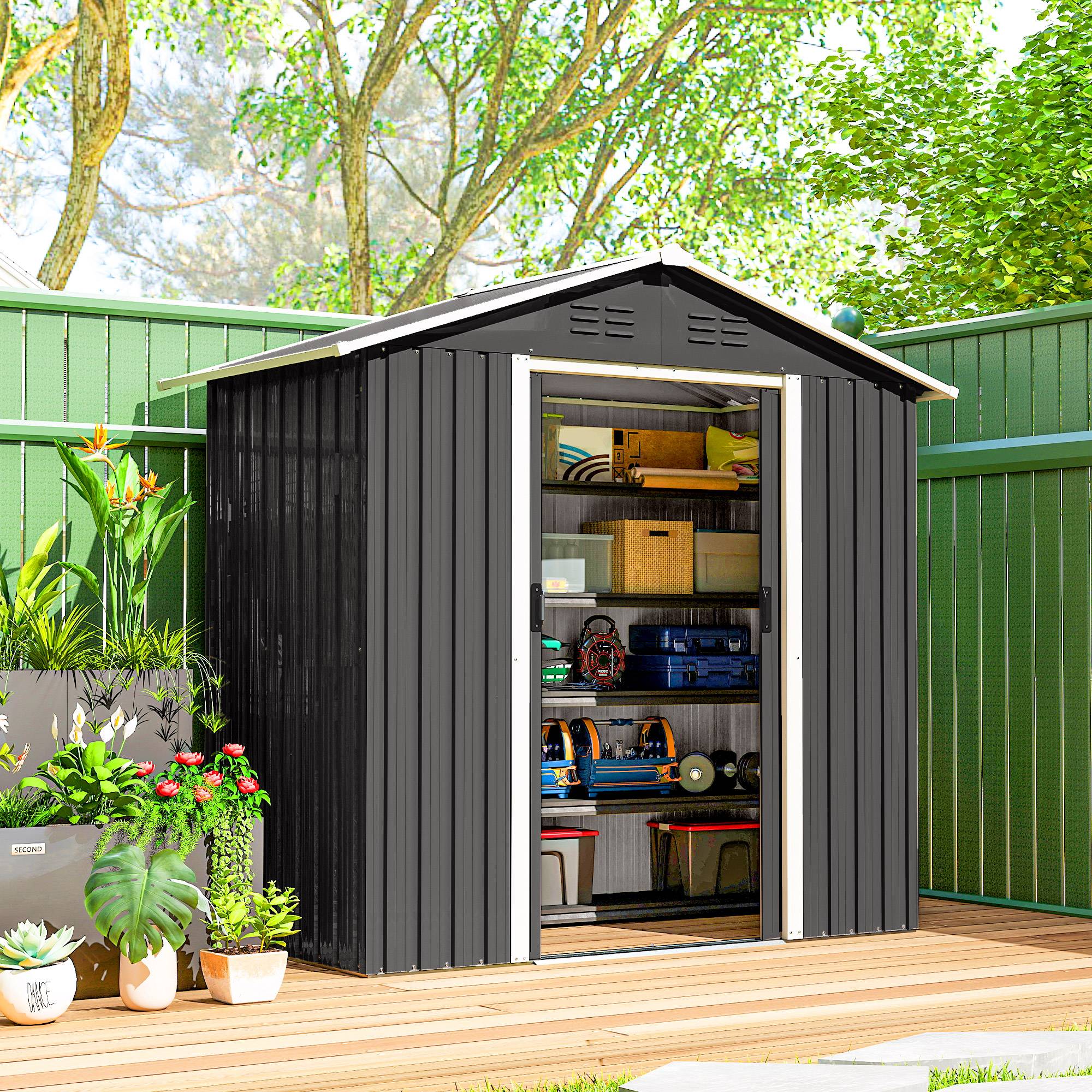 Sans Marque - Jardin ouvert métal grand espace extérieur portes coulissantes 194x107x191 cm gris - Image 4