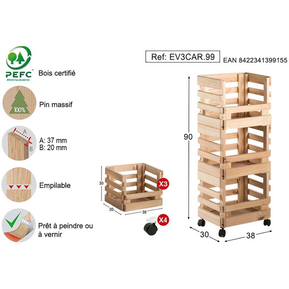 Caisse de rangement sur roulettes Evolution (Lot de 3) - Imagen 3