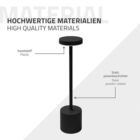 Lampe de table LED Ø8x34,5cm noire 3 couleurs d'intensité réglables capteur tactile batterie rechargeable USB-C éclairage de bureau autonomie longue - Image 6