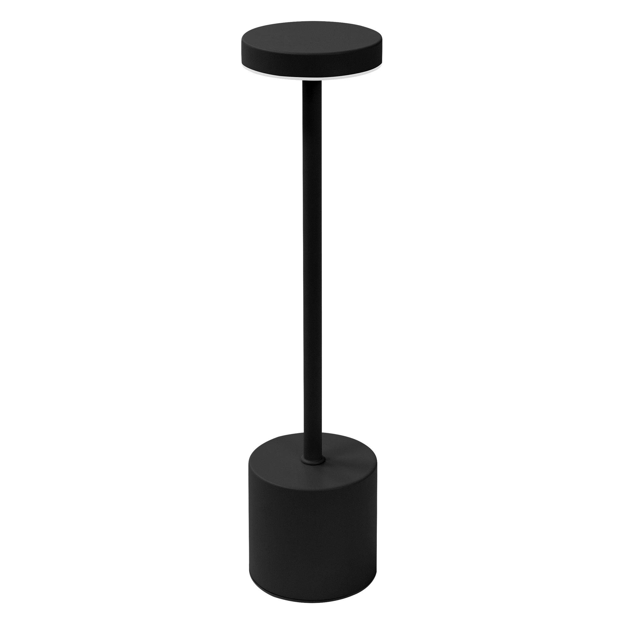 Lampe de table LED Ø8x34,5cm noire 3 couleurs d'intensité réglables capteur tactile batterie rechargeable USB-C éclairage de bureau autonomie longue - Image 1