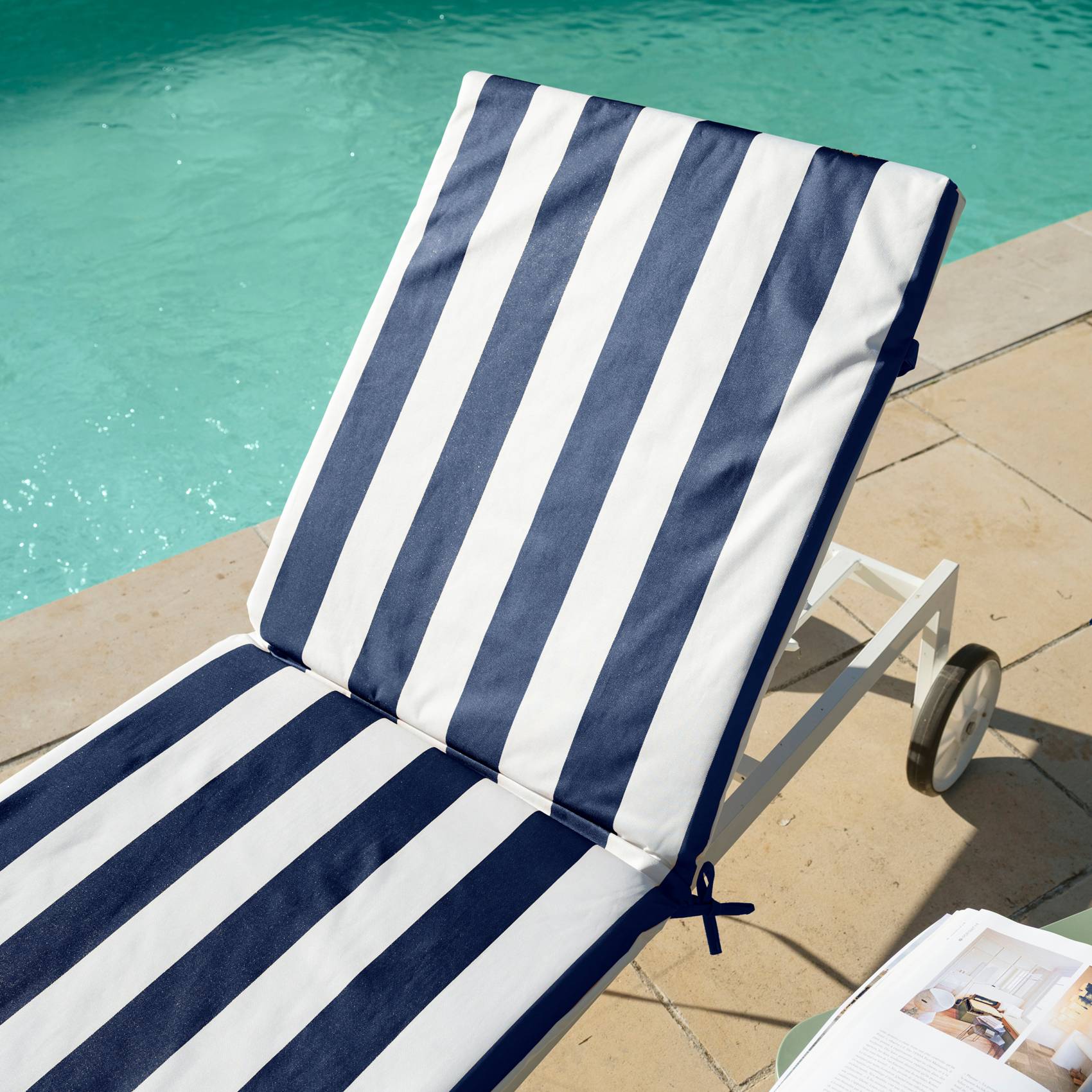 Home Maison - Matelas bain de soleil imperméable déhoussable à rayures pour transat ARCACHON - HOME MAISON - Polyester - Bleu Foncé - Image 3