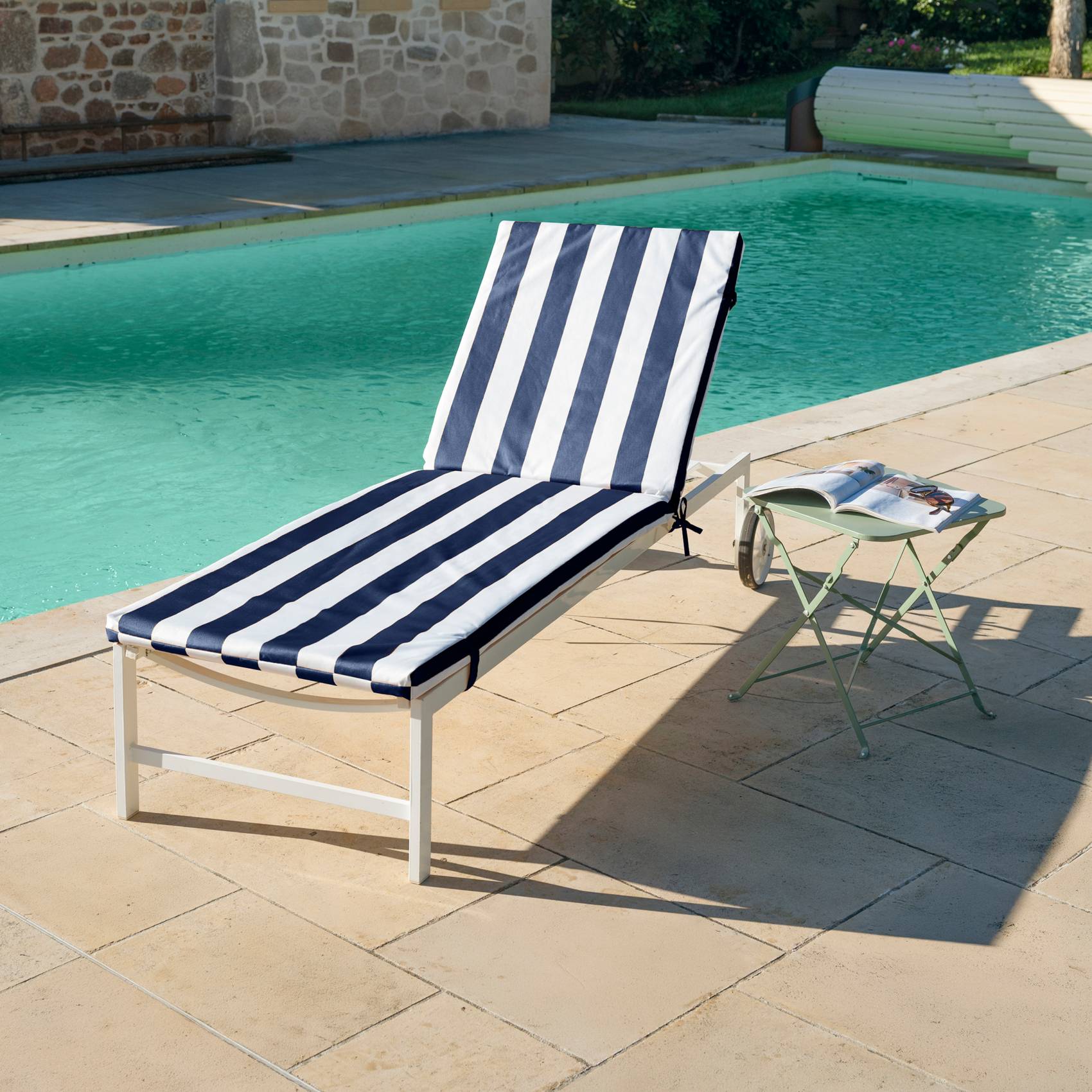 Home Maison - Matelas bain de soleil imperméable déhoussable à rayures pour transat ARCACHON - HOME MAISON - Polyester - Bleu Foncé - Image 4