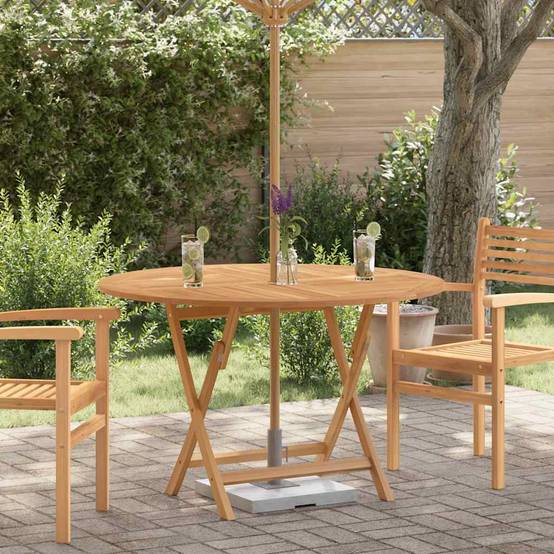 Table de Jardin Pliante Ronde Ø110cm en Bois de Teck Massif avec Trou Parasol – ComfortXL Outdoor Living - Image 1