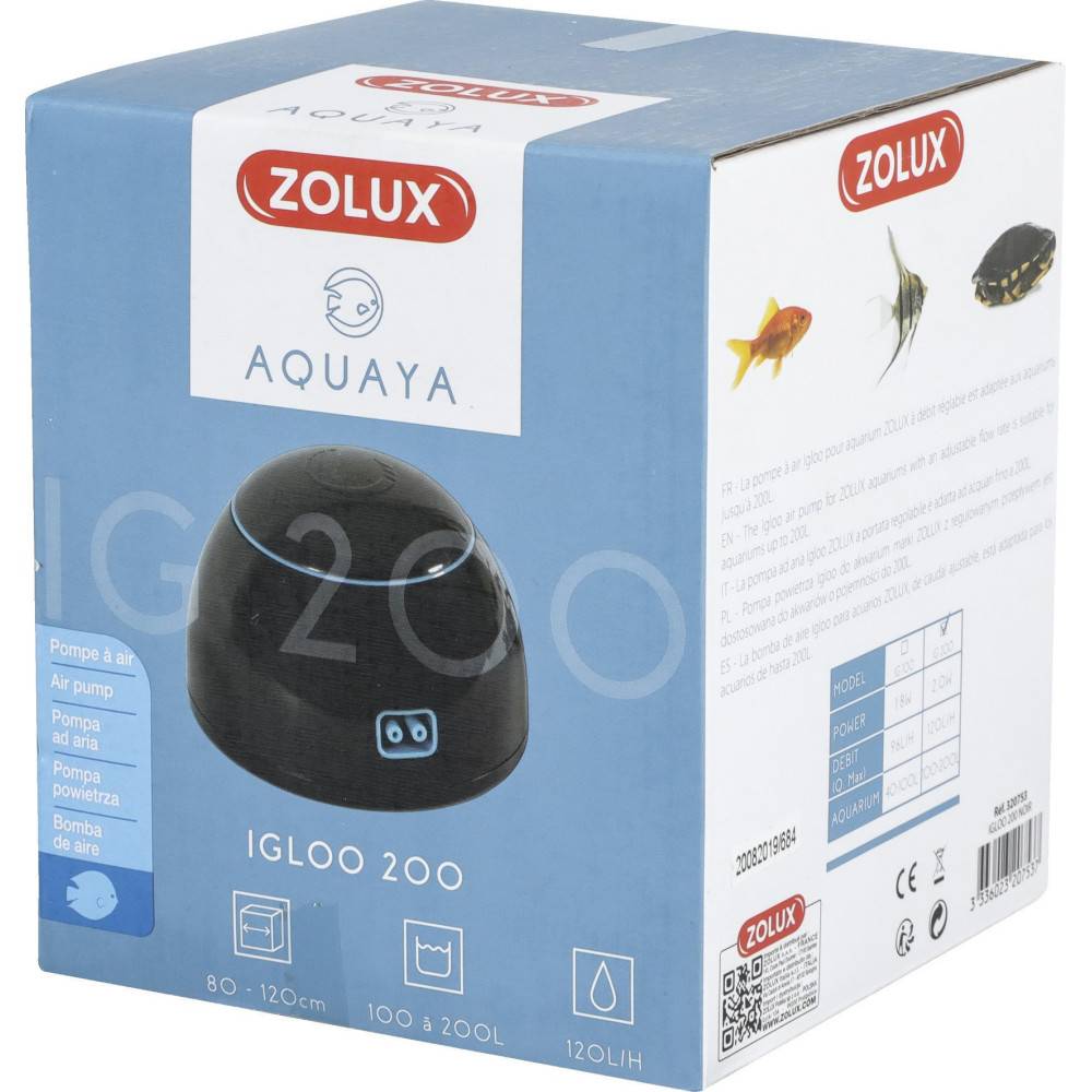 Zolux - Pompe à air igloo 200 noir puissance 2.0 W débit max 120 L/H. pour aquarium. - Imagen 2