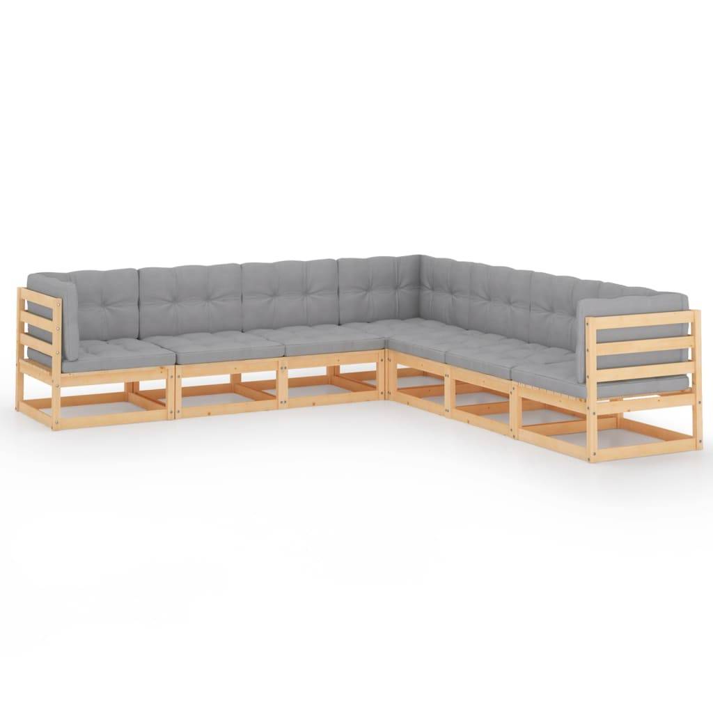 Helloshop26 - Salon de jardin meuble d'extérieur ensemble de mobilier 7 pièces avec coussins bois de pin massif - Imagen 1