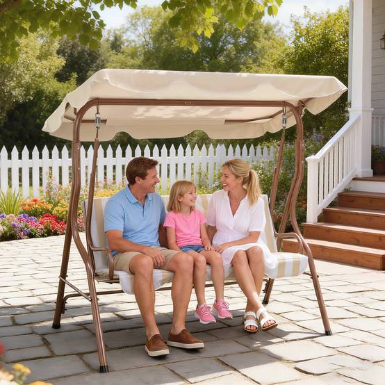 Balancelle de Jardin 3 Places Métal Terrasse Toit Inclinable Marron - ComfortXL Outdoor Living - Image 3