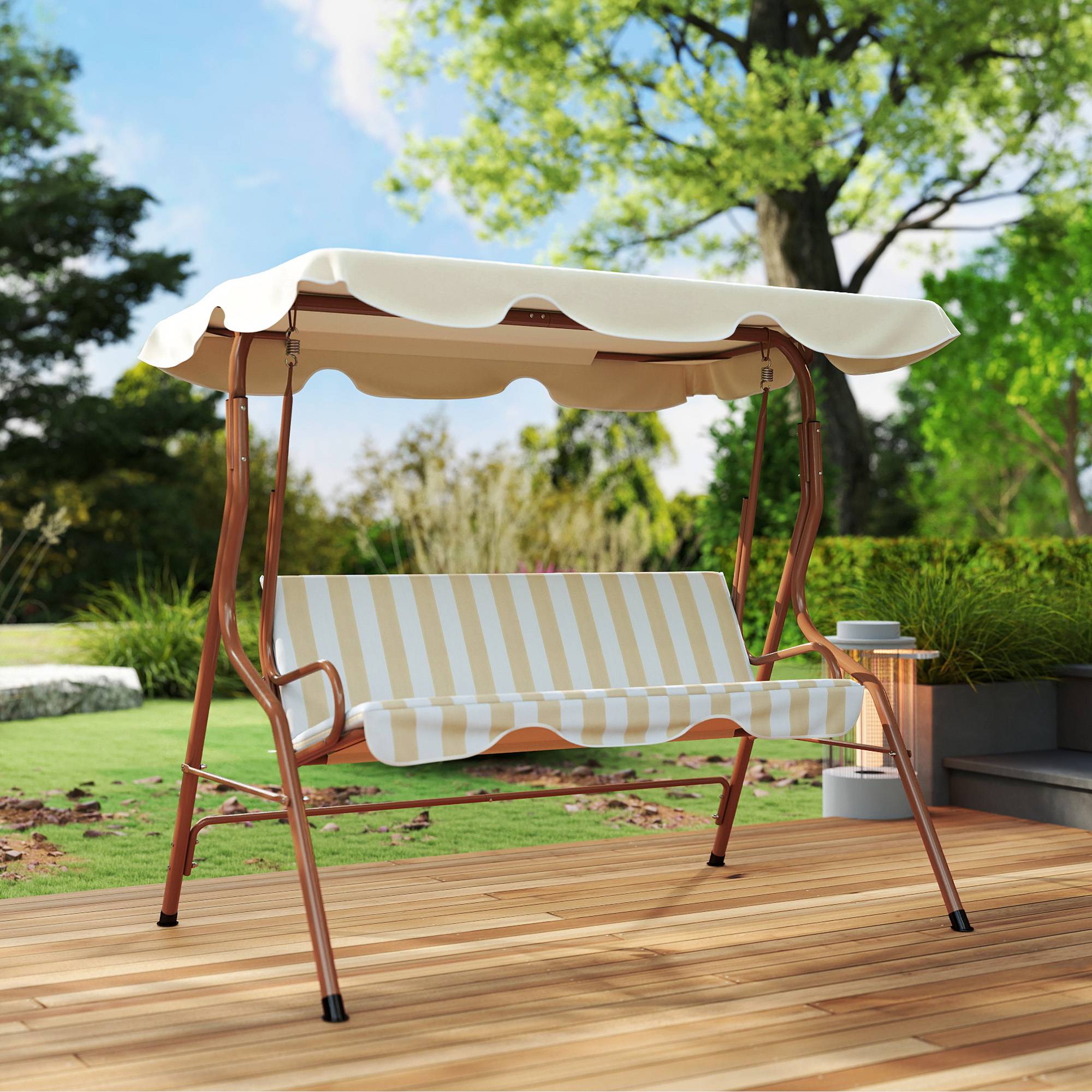 Balancelle de Jardin 3 Places Métal Terrasse Toit Inclinable Marron - ComfortXL Outdoor Living - Image 10