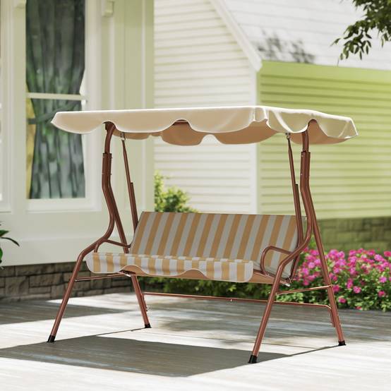 Balancelle de Jardin 3 Places Métal Terrasse Toit Inclinable Marron - ComfortXL Outdoor Living - Image 9