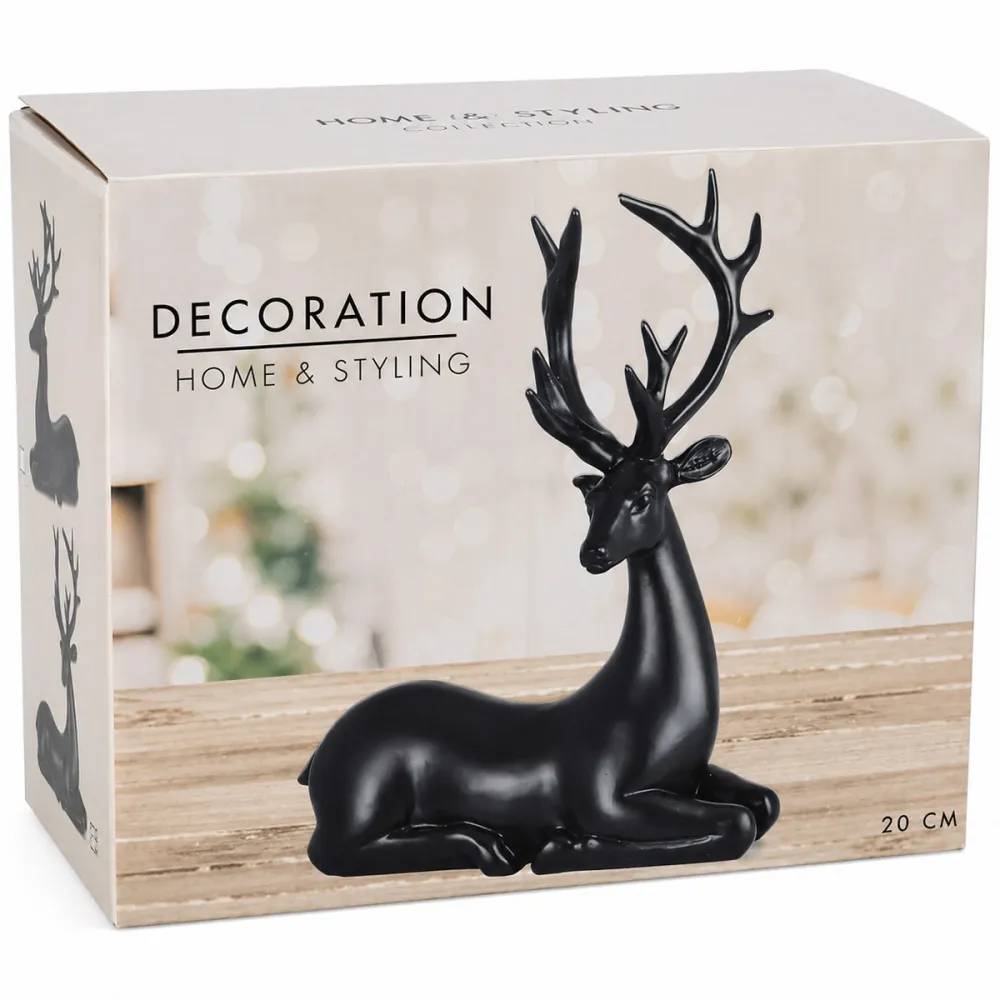 Renne couché noir 20cm - 16x6,5x20,5cm - Décoration Noël - Image 5
