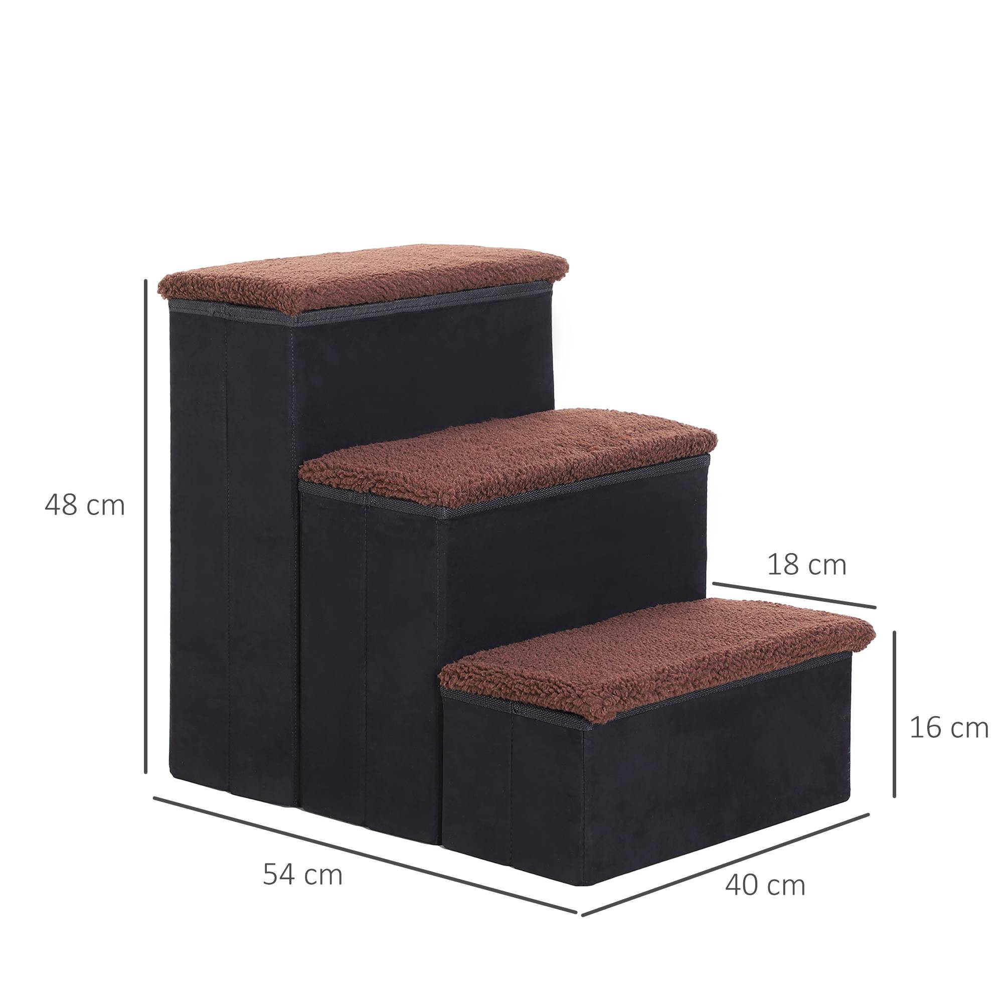 ComfortXL - Escalier pour chien pliable MDF noir 40 x 54 x 48 cm 3 marches pour canapé lit voiture avec rangement - Image 3