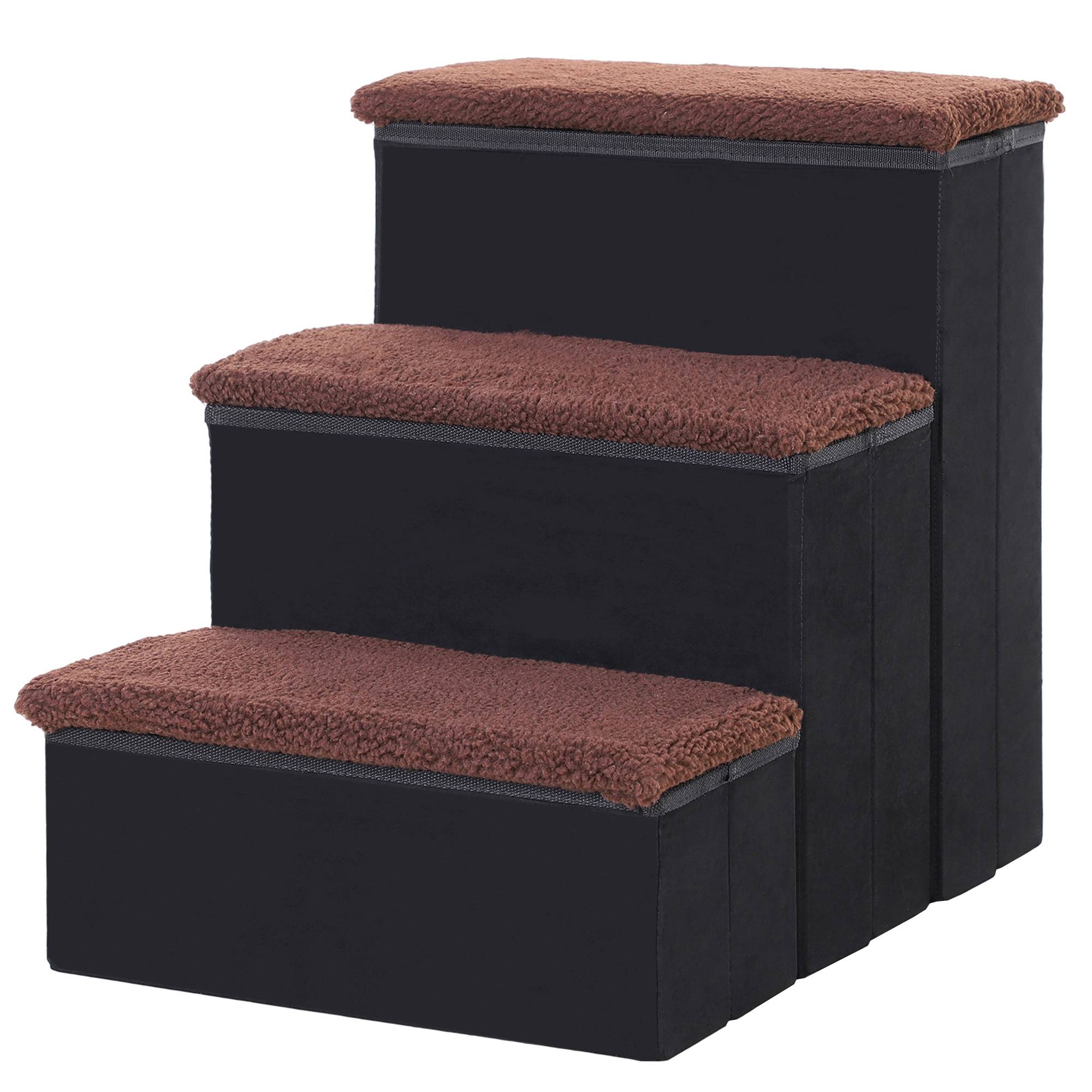 ComfortXL - Escalier pour chien pliable MDF noir 40 x 54 x 48 cm 3 marches pour canapé lit voiture avec rangement - Image 2