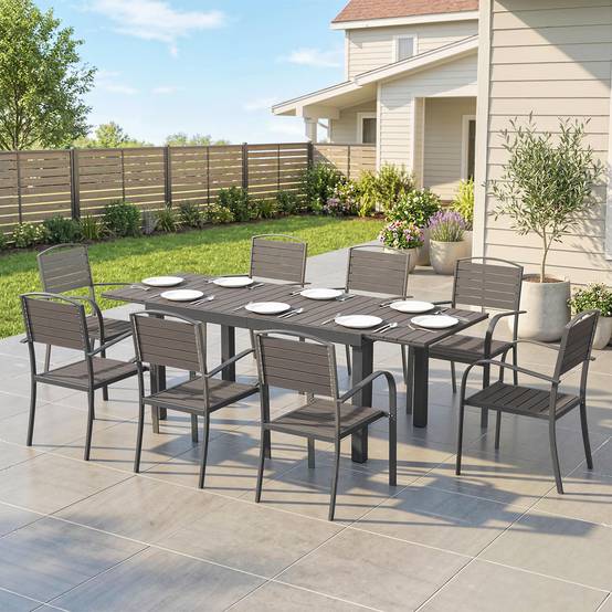 Salon de jardin aluminium et composite gris 225 x 85 x 75 cm - PANGIVO - Image 4
