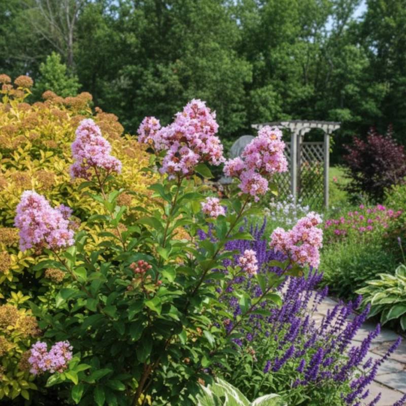 Lilas des Indes Muskogee, Lagerstroemia à fleurs Rose - feuillage Caduc - Pot de 7,5L - 80/100 cm- hauteur à maturité De 2,50 m à 3,00 m - Image 2