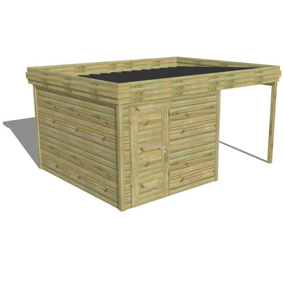 ABRI DE JARDIN bois autoclave 27mm - 4,64x3,44m / 16m2 - Bac acier - Abri Français - Image 1