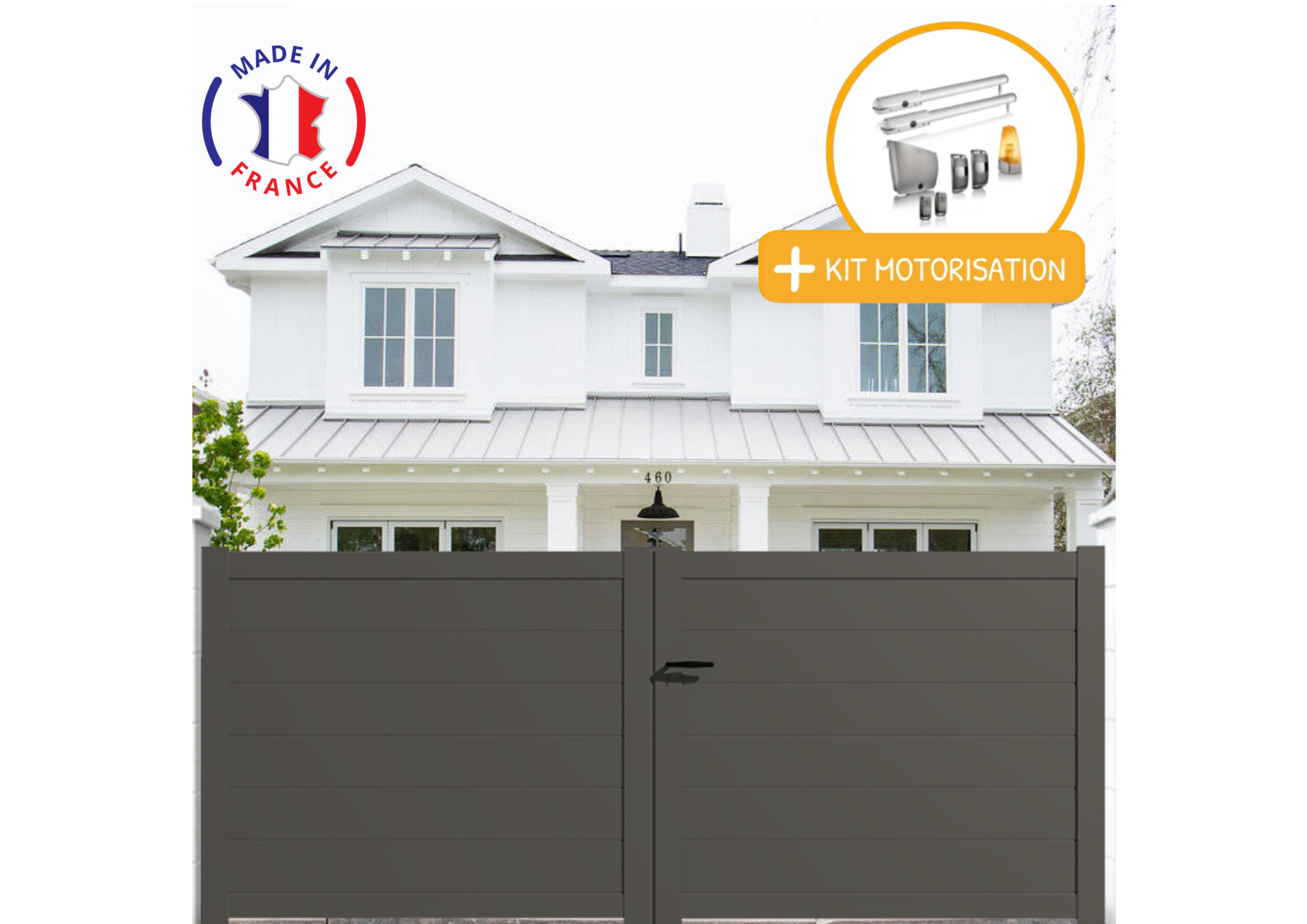Portail Packit - Portail alu battant plein en kit +MOT dim. L.3500 (entre piliers) X H.1700 mmMOT SGS Essential (vérins)  Gris Quartz (RAL 7039)