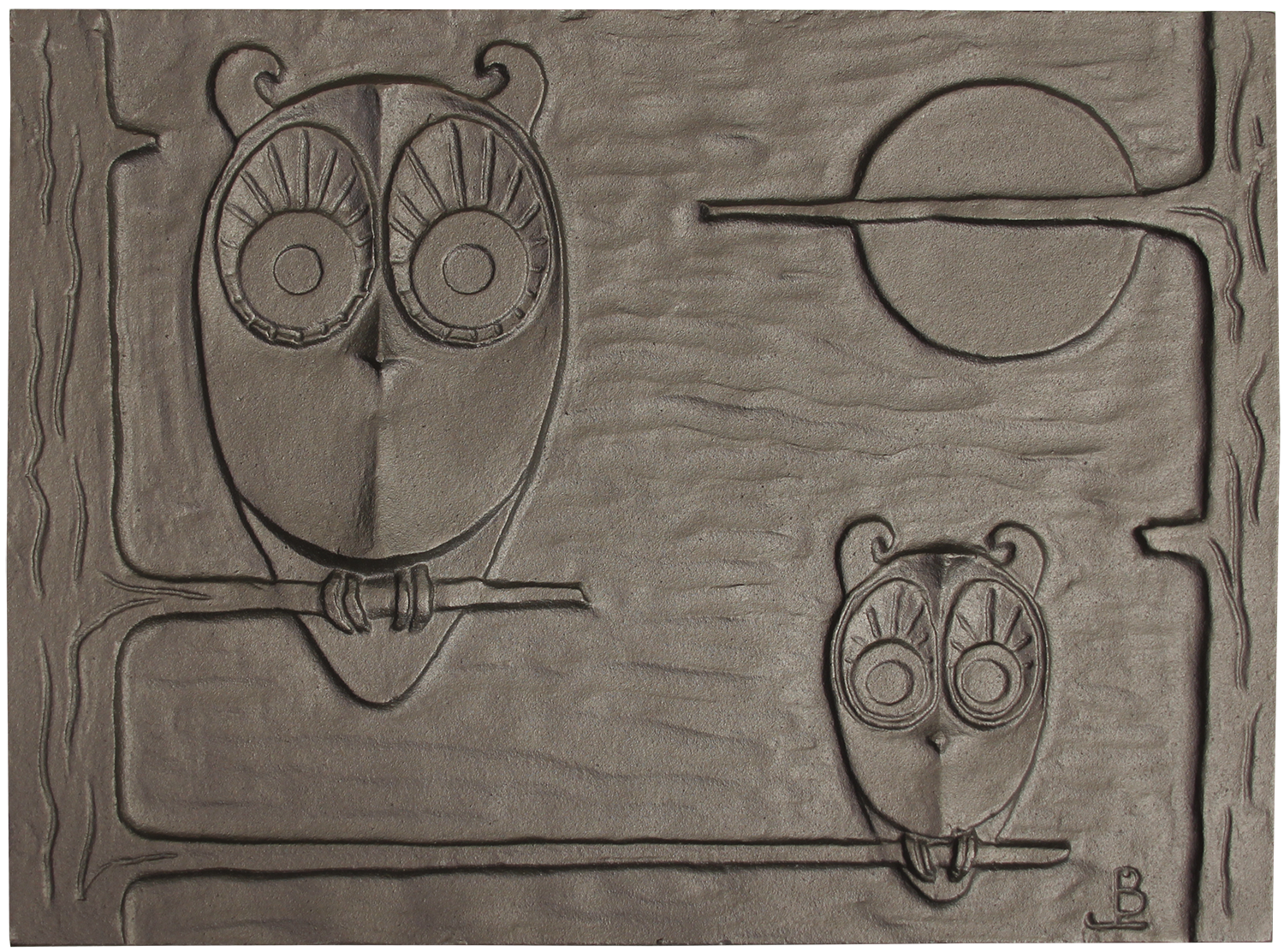 Plaque de cheminée le hibou DOMMARTIN grise H. 45cm X L. 60cm - Imagen 1