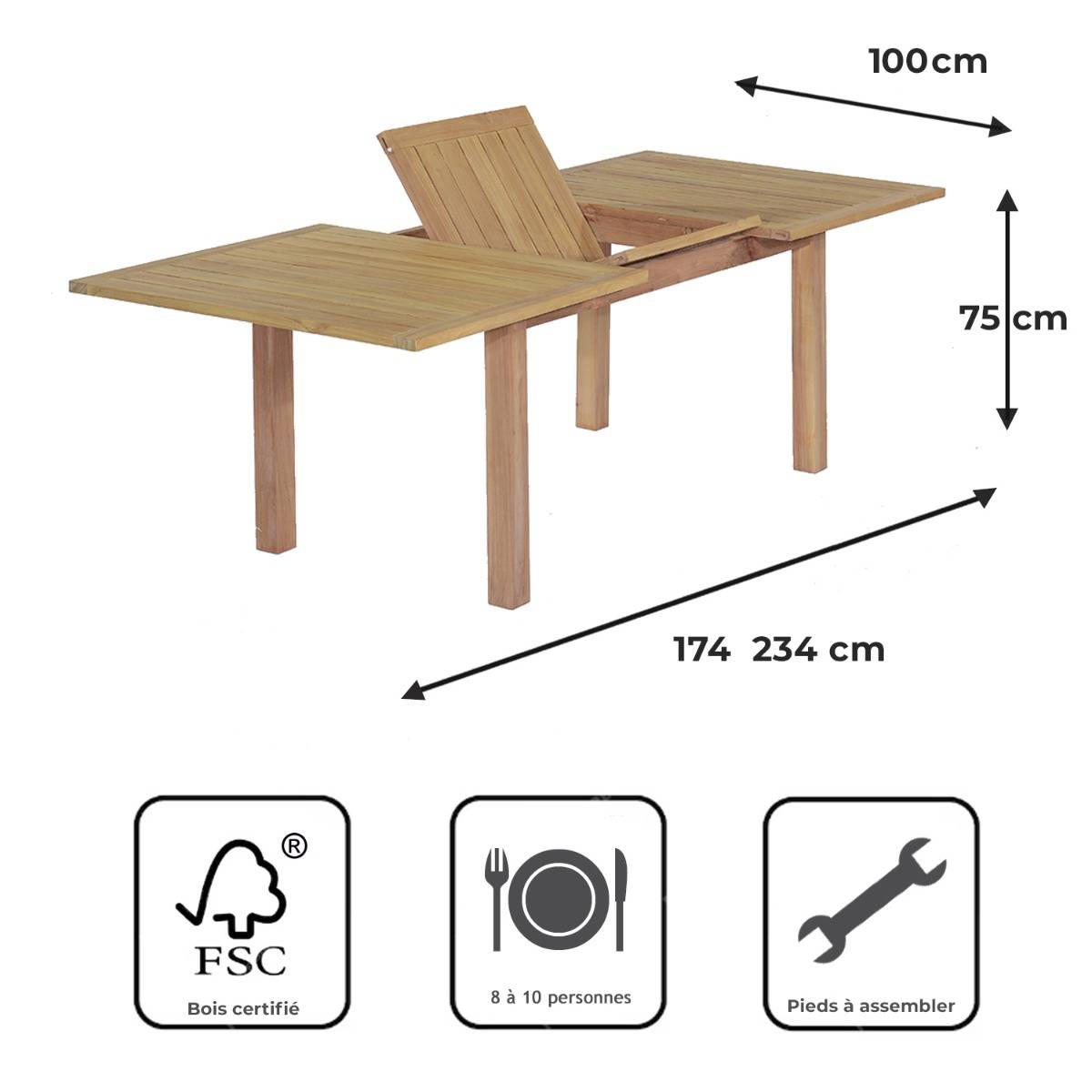 Table extensible teck massif Constantine 174/234 x100 cm - TECK'Attitude - Imagen 9
