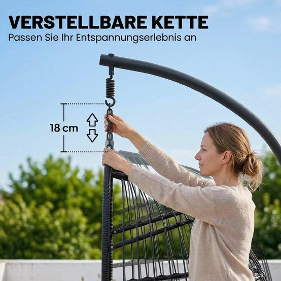 Chaise suspendue rotin pliable avec cadre, coussin, ceinture de sécurité, hauteur réglable - Image 7