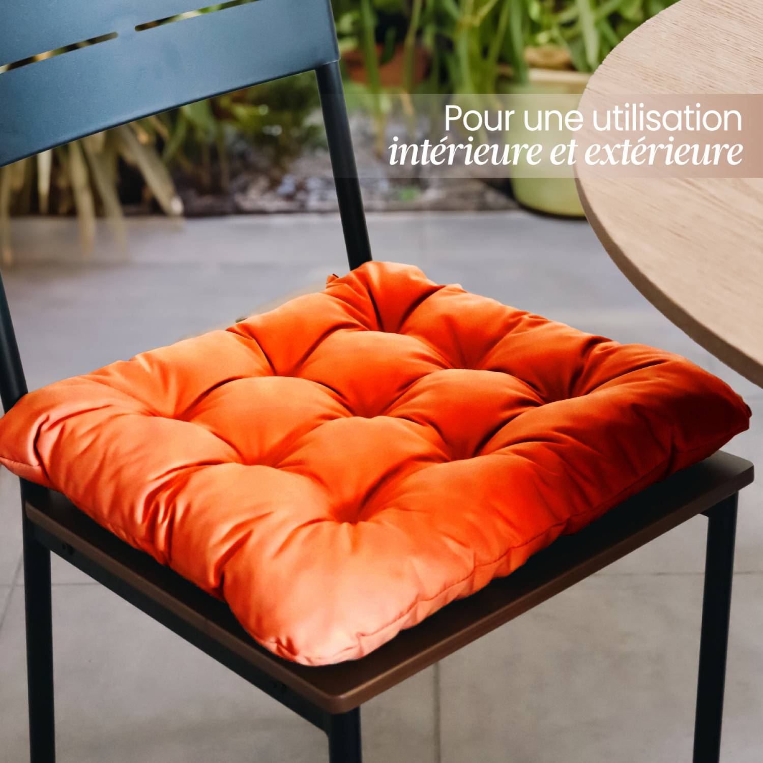 Linxor - Lot de 4 galettes, coussins carrés capitonnés pour chaise - Orange - Linxor - Imagen 4