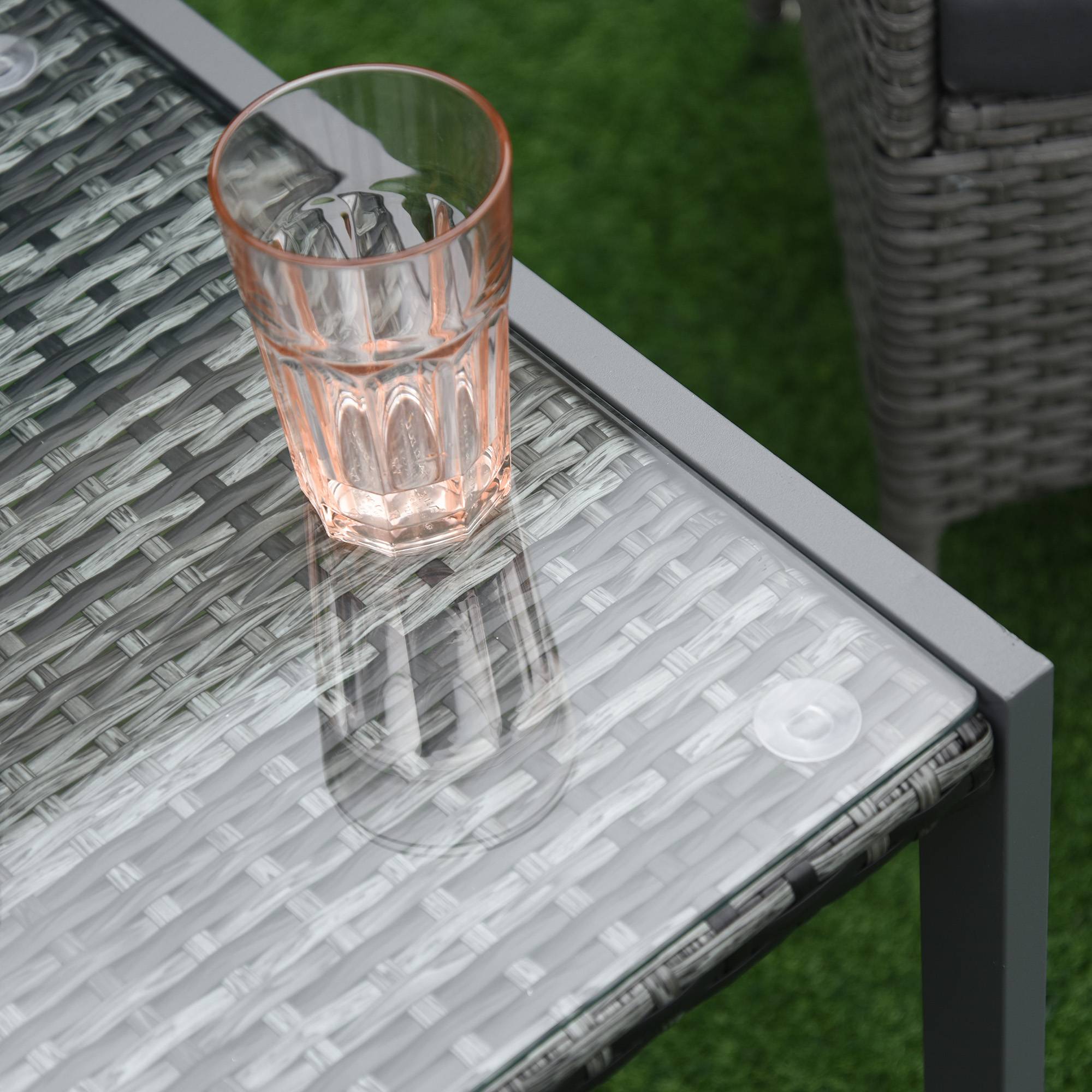 ComfortXL - Table d’appoint jardin résine tressée grise aluminium 50 x 49,5 cm plateau verre trempé balcon terrasse - Image 7