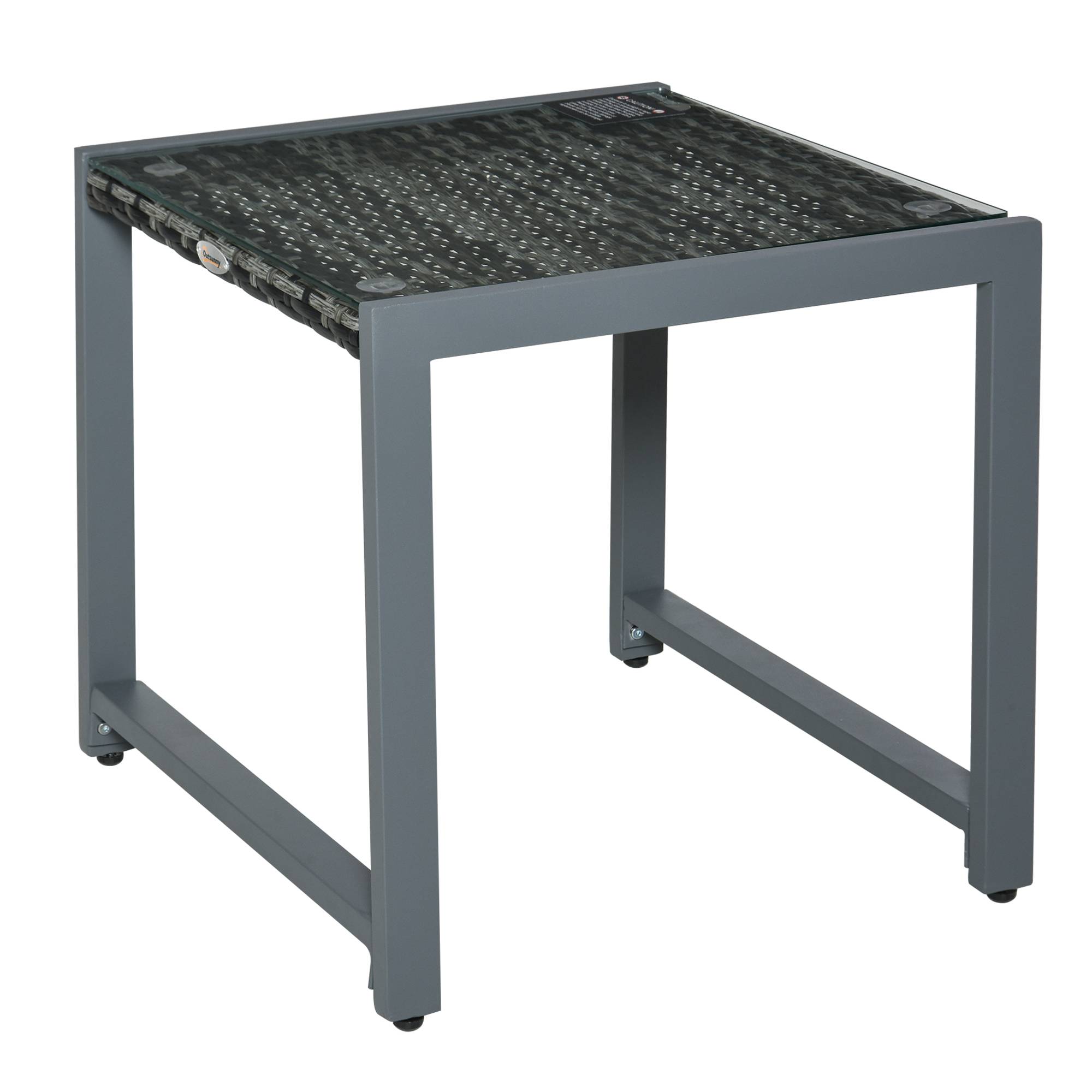 ComfortXL - Table d’appoint jardin résine tressée grise aluminium 50 x 49,5 cm plateau verre trempé balcon terrasse - Image 2