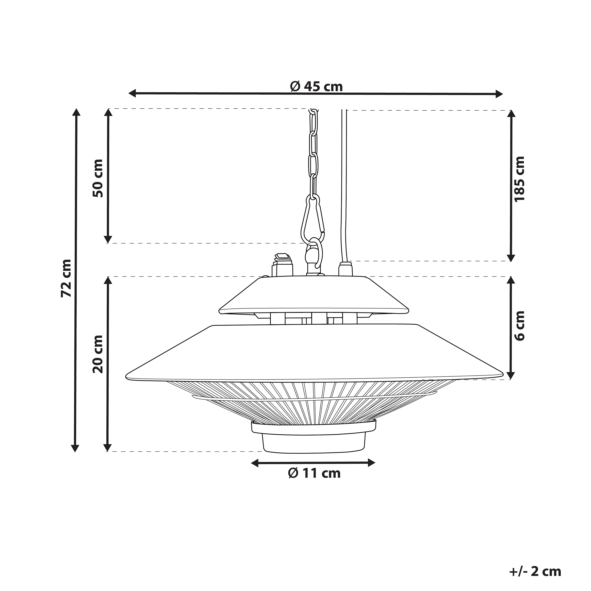 Beliani - Chauffage Électrique Noir en Aluminium Suspendu pour Jardin ou Terrasse 1500 W pour Soirées Cosy et Conviviales - Imagen 3