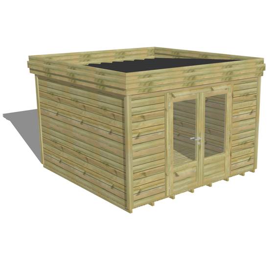 Sans Marque - ABRI DE JARDIN bois autoclave 27mm - 3,44x3,44m / 12m2 - Bac acier - Plancher bois - Image 1