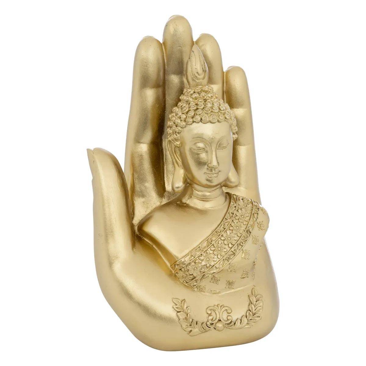 Bouddha Main Déco en Résine "Andy" 18cm Doré