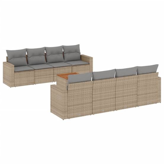 Salon de jardin 8 personnes résine tressée avec table en bois pour patio extérieur Beige et Gris Clair - ComfortXL Outdoor Living - Image 2