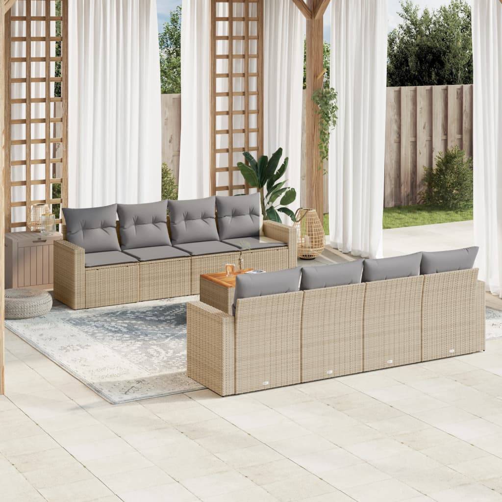 Salon de jardin 8 personnes résine tressée avec table en bois pour patio extérieur Beige et Gris Clair - ComfortXL Outdoor Living - Image 1