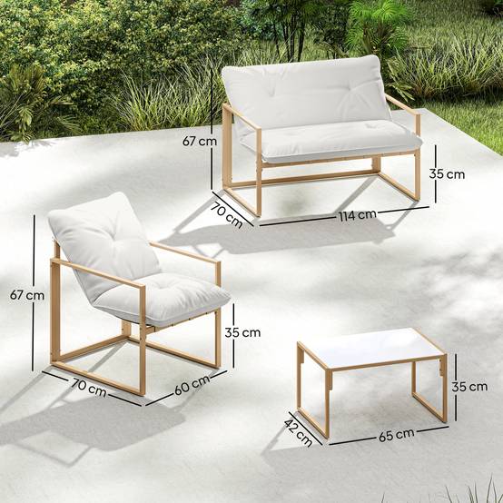 Salon de jardin extérieur 4 pièces | Mobilier de jardin Blanc Acier, Polyester 114x70x67 cm - Image 5