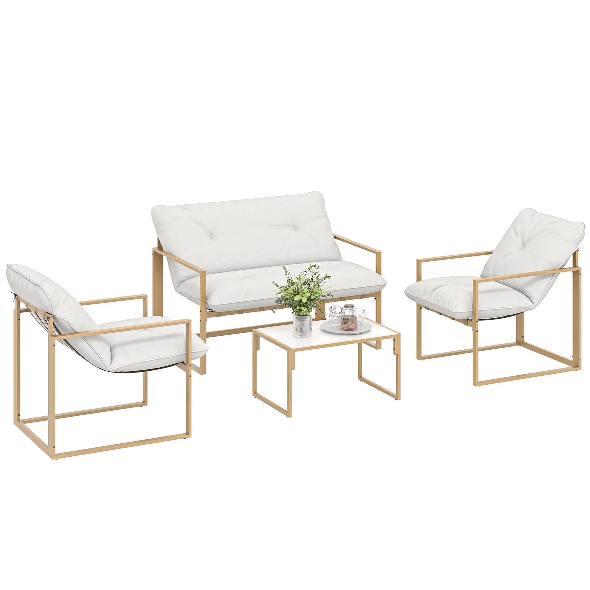 Salon de jardin extérieur 4 pièces | Mobilier de jardin Blanc Acier, Polyester 114x70x67 cm - Image 1