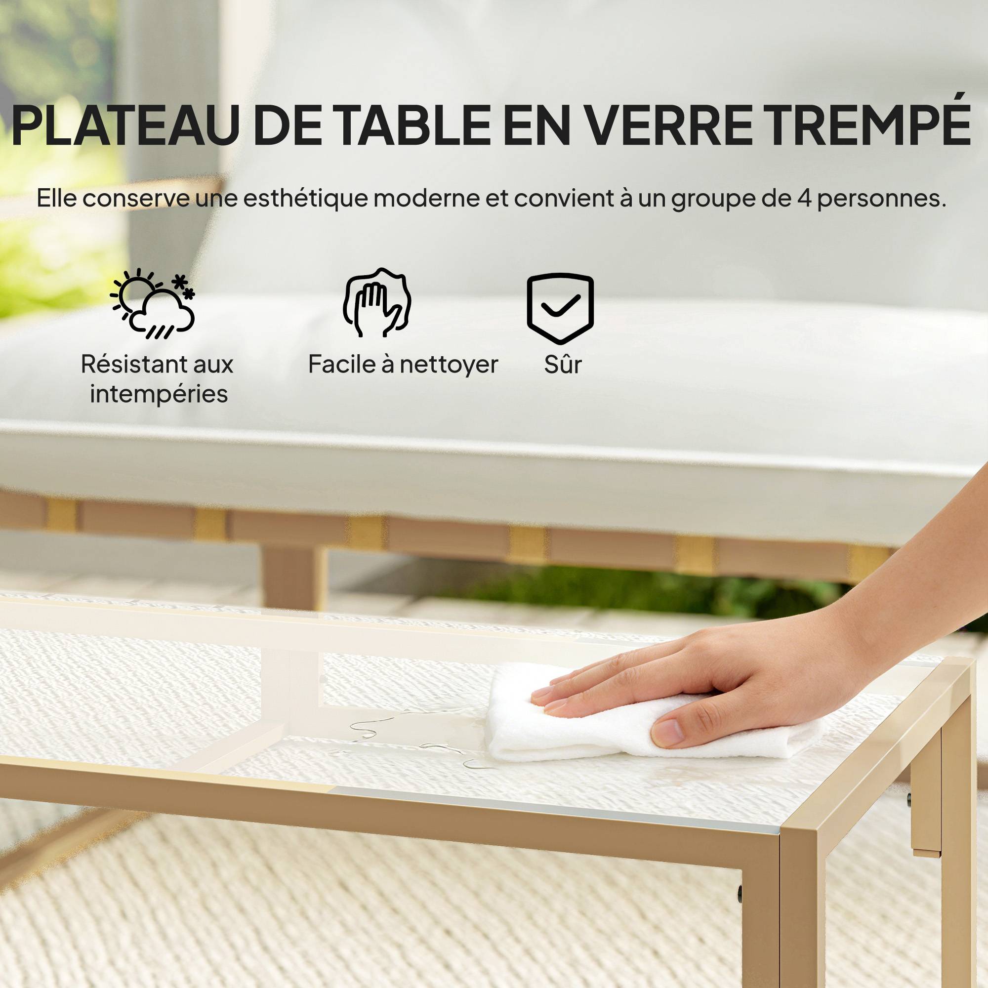 Salon de jardin extérieur 4 pièces | Mobilier de jardin Blanc Acier, Polyester 114x70x67 cm - Image 7