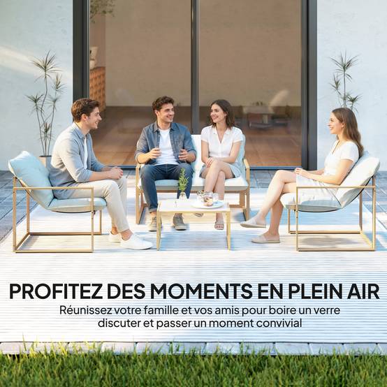 Salon de jardin extérieur 4 pièces | Mobilier de jardin Blanc Acier, Polyester 114x70x67 cm - Image 9