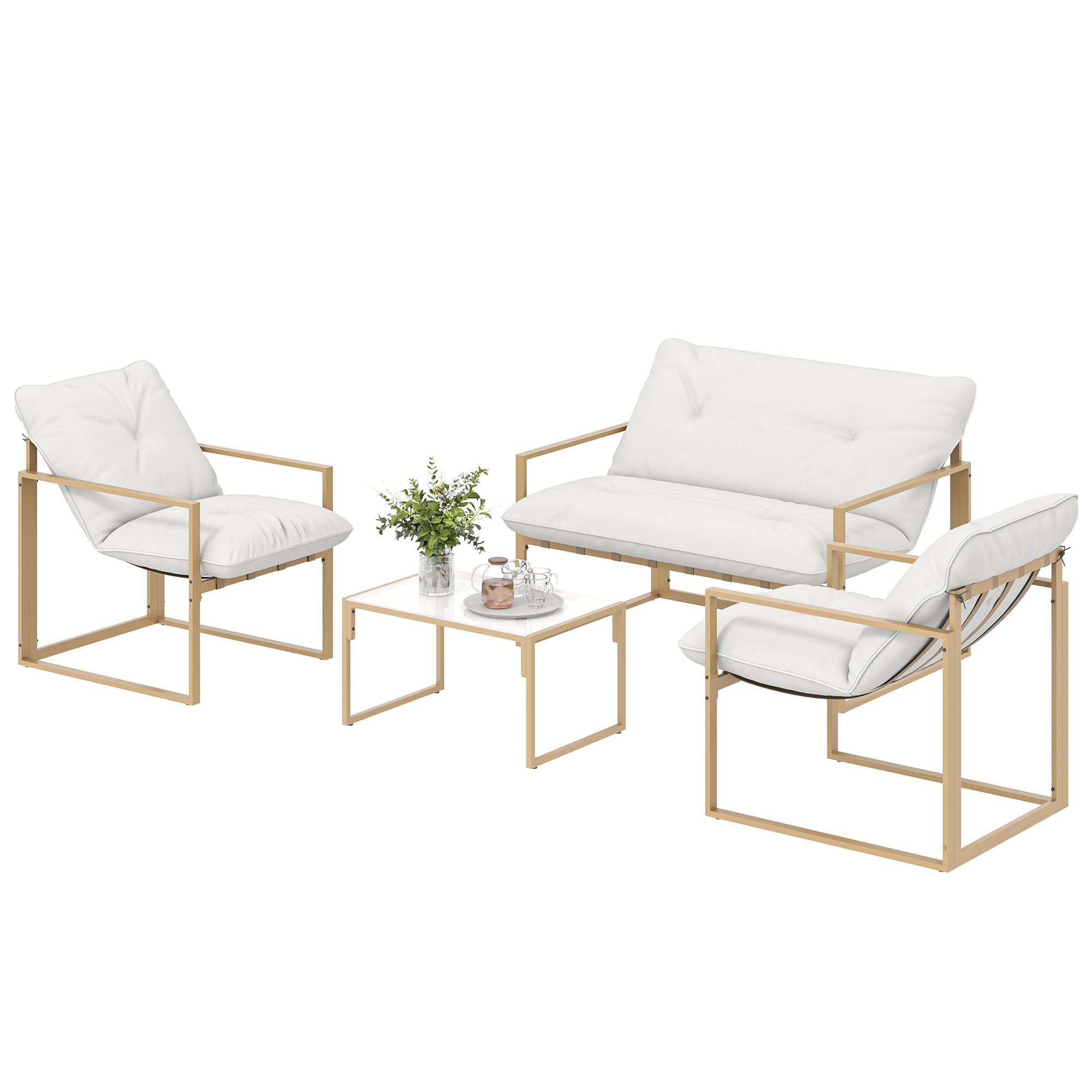 Salon de jardin extérieur 4 pièces | Mobilier de jardin Blanc Acier, Polyester 114x70x67 cm - Image 2