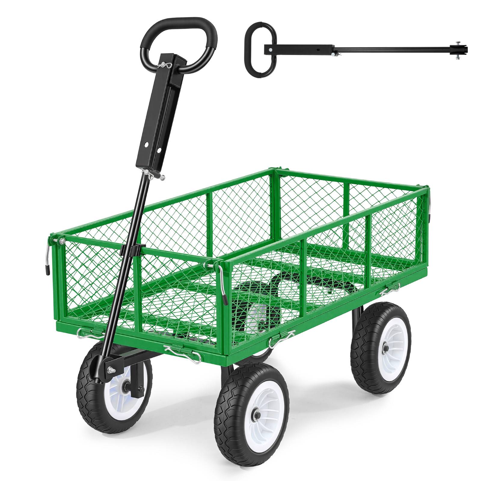 Vevor - VEVOR Chariot de jardin acier 408,2 kg, pneus PU 25,4 cm, côtés amovibles, poignée réglable, compatible quad/tracteur, vert.
