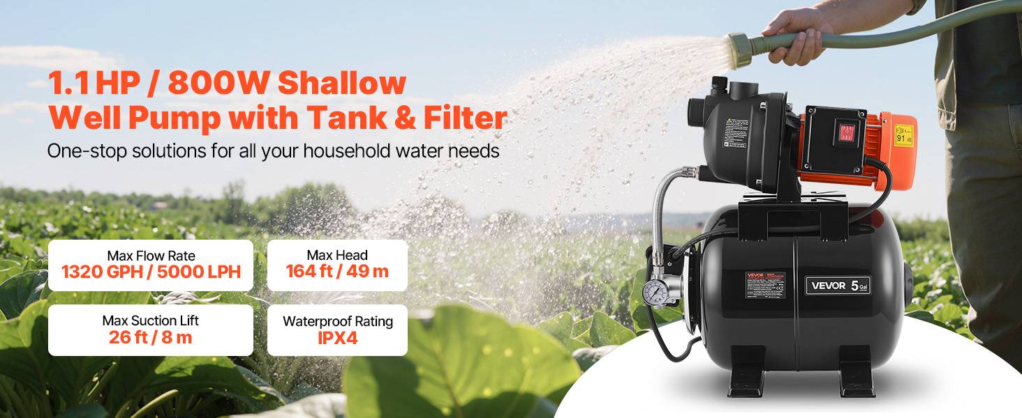 Vevor - VEVOR Groupe de Surpression Pompe avec Réservoir Pression 19 L 800 W 5000 L/h - Image 9