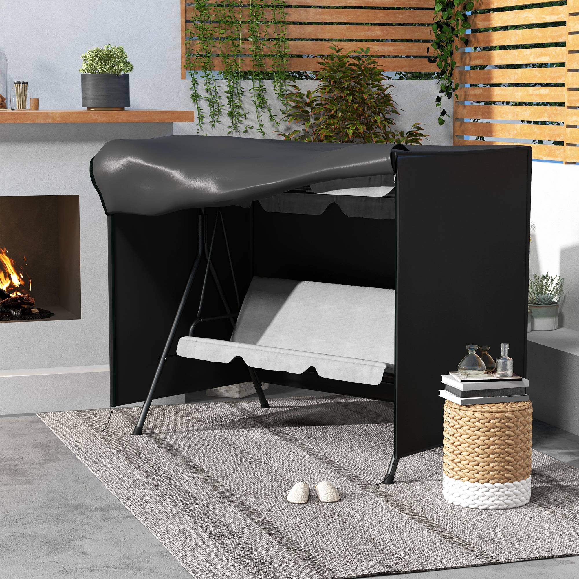 Housse de protection pour balancelle de jardin, housse imperméable pour balancelle Hollywood, 205 x 124 x 164 cm, noire - Image 3