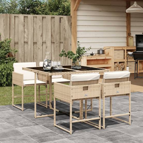 Salon de Jardin Encastrable 4 Personnes pour Balcon, Table en Verre et Chaises en Résine Tressée Beige – ComfortXL Outdoor Living - Image 1