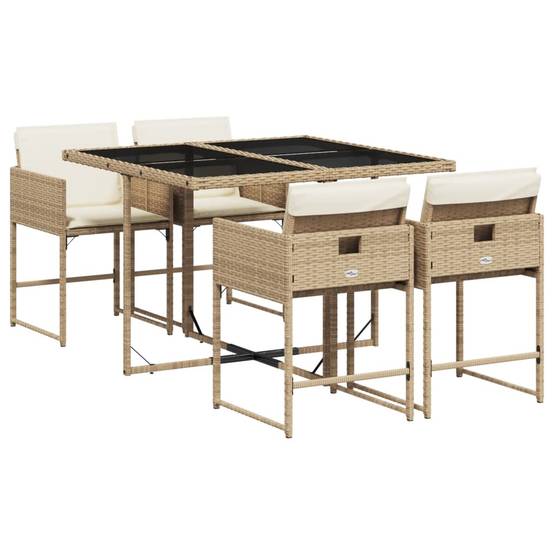 Salon de Jardin Encastrable 4 Personnes pour Balcon, Table en Verre et Chaises en Résine Tressée Beige – ComfortXL Outdoor Living - Image 2